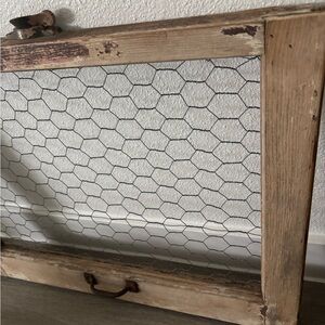 Primitive Farmhouse Rustic Wooden Frame Chicken Wire Mesh Final Sale
